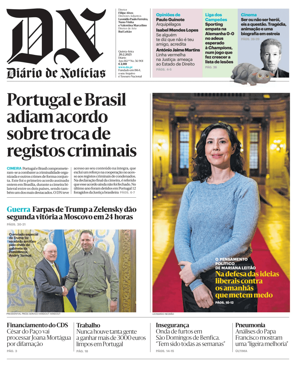 Prima-pagina-Diario de Noticias-edizione-di-oggi-20250220